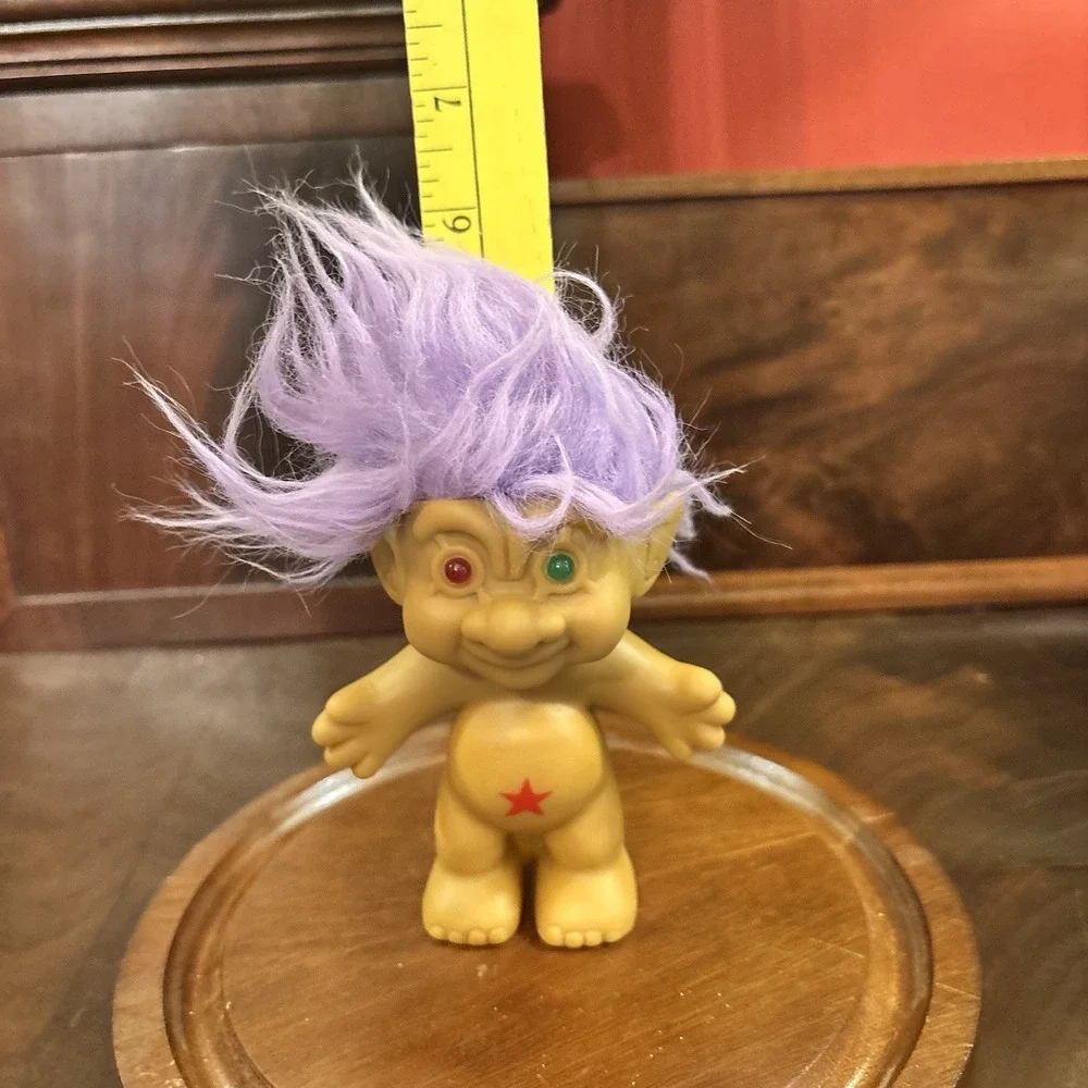 Vintage Ace Novelty Treasure Troll Doll Purple Hair Jewel Eyes Red Star